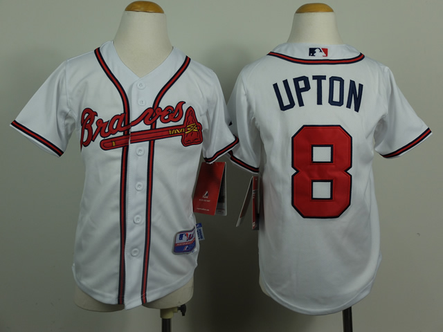 Youth Atlanta Braves 8 Upton White MLB Jerseys